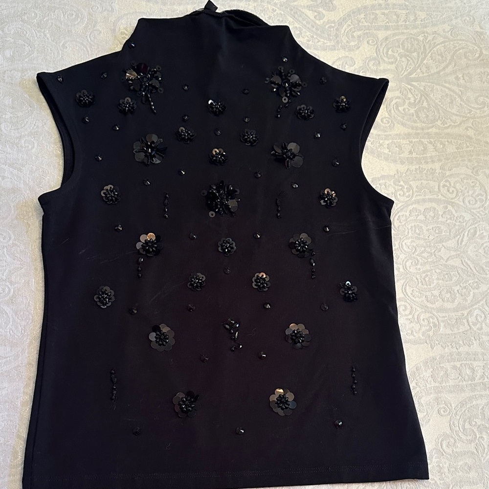 J. Crew Black Sleeveless Top with Floral Accents